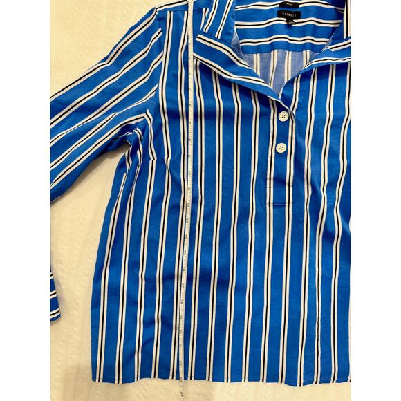 Talbots Easy Care Shirt Women's Large Blue White Black Stripes Coastal Nautical - Picture 8 of 15
